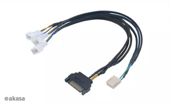 Разветвитель питания вентиляторов Akasa FLEXA FP3S, 4pin->3x4pin, питание SATA, черный/белый (AK-CBFA06-30)