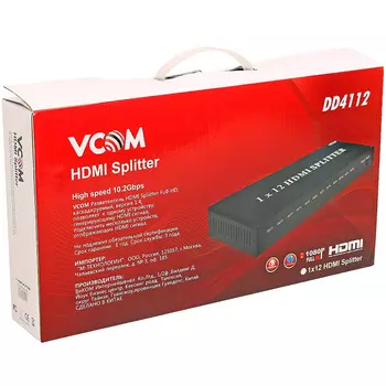 Разветвитель VCOM DD4112 1U HDMI Splitter (1in - 12out), каскадируемый + БП