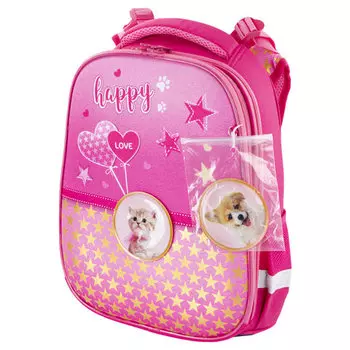 Ранец Brauberg Premium Happy kitten, анатомическая, вентилируемая, формоустойчивая спинка, 2 отделения, розовый (229896)