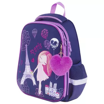Ранец Brauberg Premium Paris, анатомическая, вентилируемая, формоустойчивая спинка, 2 отделения, синий/сиреневый (228787)