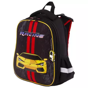 Ранец Brauberg Premium Yellow car, анатомическая, вентилируемая, формоустойчивая спинка, 2 отделения, черный (229908)
