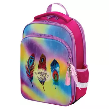 Ранец Brauberg QUADRO Plumage, анатомическая, вентилируемая, формоустойчивая спинка, 3 отделения, мультиколор/розовый (229953)