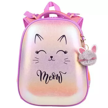 Ранец Brauberg SHINY Cheerful, анатомическая, вентилируемая, формоустойчивая спинка, 2 отделения, персиковый/сиреневый (270697)