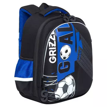 Ранец GRIZZLY RAZ Football, анатомическая, вентилируемая спинка, 2 отделения, чёрный/синий (RAz-287-6/2)