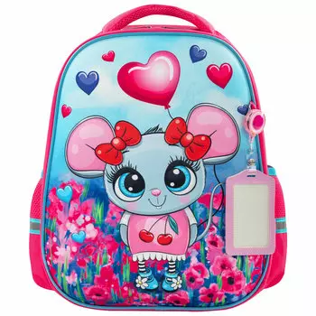 Ранец ЮНЛАНДИЯ LIGHT Pretty mouse, анатомическая, вентилируемая, формоустойчивая спинка, 2 отделения, розовый (270606)