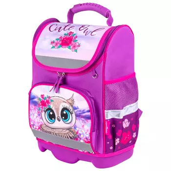 Ранец ЮНЛАНДИЯ WISE Cute owl, анатомическая, вентилируемая, формоустойчивая спинка, 1 отделение, розовый/сиреневый (270586)