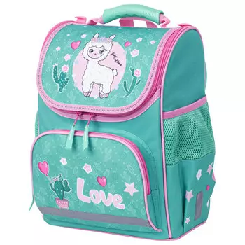 Ранец ПИФАГОР BASIC Baby lama, анатомическая, вентилируемая, формоустойчивая спинка, 1 отделение, бирюзовый/розовый (229934)