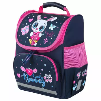 Ранец ПИФАГОР BASIC Lovely bunny, анатомическая, вентилируемая, формоустойчивая спинка, 1 отделение, темно-синий/розовый (271371)