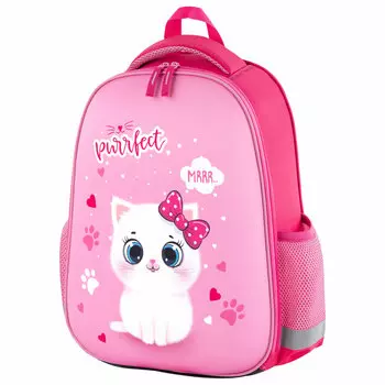 Ранец ПИФАГОР EVA BASIC Fluffy cat, анатомическая, вентилируемая, формоустойчивая спинка, 1 отделение, розовый (270691)