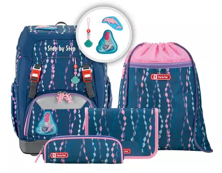 Ранец Step By Step Grade Mermaid 4 предмета, ортопедическая, жесткая, 2 отделения, синий (129669)