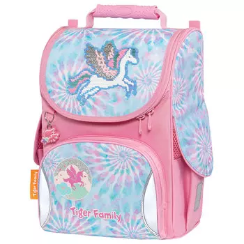 Ранец TIGER FAMILY Nature Quest Dream On, анатомическая, вентилируемая, формоустойчивая спинка, 1 отделение, голубой\розовый (270621)