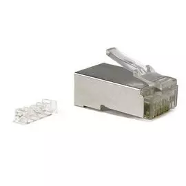 Разъем Hyperline PLUG-8P8C-UV-C6A-SH-50 (50шт)RJ-45(8P8C) под витую пару, 10Gb категория 6A (50 µ"/ 50 микродюймов), экранированный, универсальный, со