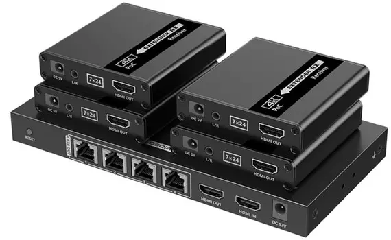 Разветвитель LENKENG LKV724P 1*4 HDMI по витой паре CAT6/7 до 40/70 м, 4K, RS232, ИК