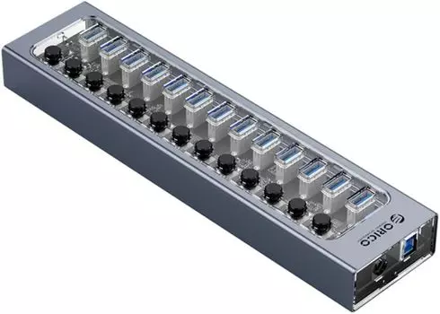 Разветвитель Orico AT2U3-13AB 13*USB 3.0, USB 3.0 B, серый/прозрачный
