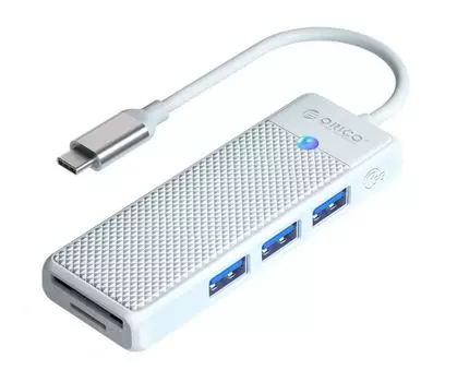 Разветвитель Orico PAPW3AT-C3-015-WH-EP с 3xUSB-A 3.0, 1xTF/SD, 5 Гбит/с, подключение через USB-C, кабель 0,15м, белый