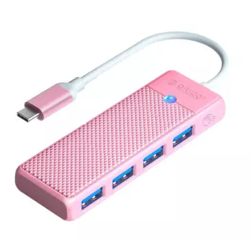Разветвитель Orico PAPW4A-U3-015-PK-EP с 4xUSB-A 3.0, 5 Гбит/с, подключение через USB-C, кабель 0,15м, розовый