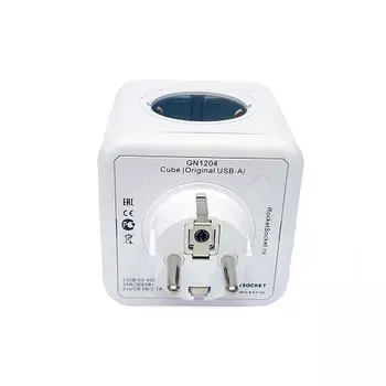 Разветвитель RocketSocket GN1204 230 В, 16 А, IP20, 4 розетки, 2*USB A с блоком 5В/2.1А, защитные шторки, цвет серый