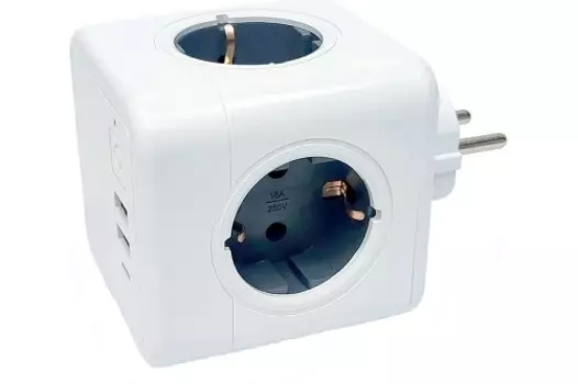 Разветвитель RocketSocket GN1205 230 В, 16 А, IP20, 4 розетки, 3 USB 2A+C с блоком 5В/3.0А, защитные шторки, цвет серый