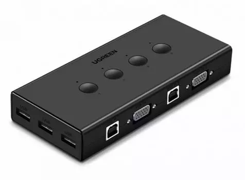 Разветвитель UGREEN CM154 50280_ мультифункциональный, 4*VGA, 4*USB 2.0, 3*USB 2.0 Type-A, черный