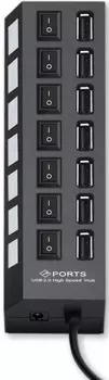 Разветвитель USB 2.0 Gembird UHB-U2P7-01 7хUSB, с доп. питанием, подсветка и выключатели, кабель USB 55см, черный, коробка