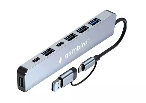 Разветвитель USB 3.0 Gembird UHB-C445 4хUSB2.0,Type-C,доп.пит.(Type-C), кабельType-C/USB 17см