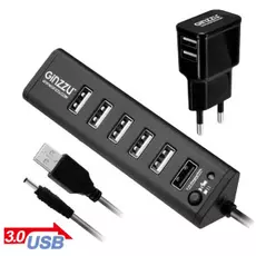 Разветвитель USB 3.0 Ginzzu GR-315UAB 7 портов (1xUSB3.0+6xUSB2.0)+adp
