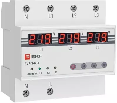 Реле контроля фаз EKF RVF-3-63a с дисплеем