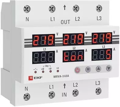 Реле напряжения EKF MRVA-3-63A с дисплеем трехфазное