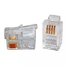 Разъем Hyperline PLUG-4P4C-P-C2-100 телефонный RJ-11(4P4C) (3 µ"/ 3 микродюйма) для телефонной трубк