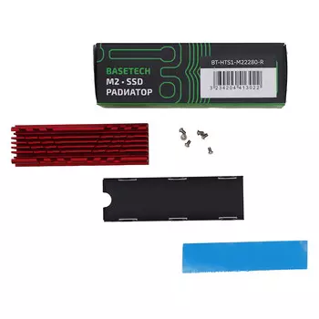 Радиатор для SSD M.2 2280 BaseTech Heatsink, алюминий, красный (BT-HTS-M22280-R)