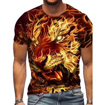 Новая летняя мужская модная футболка, мужская футболка с принтом Fierce Tiger, топ XS чёрный