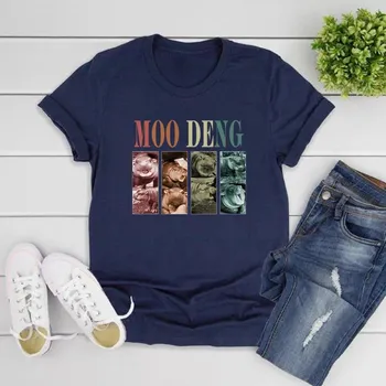 Винтажная футболка Moo Deng Футболки с изображением бегемота Милая футболка Moo Deng Женская футболка с графическим принтом Футболка с коротким рукавом Hippo Lover Футболка для женщин Топы S чёрный