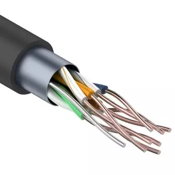 Кабель витая пара F/UTP 5e кат. 4 пары Rexant 01-0146 24AWG(0.50 мм), медь, одножильный (solid), внешний, PE, чёрный, уп/305м