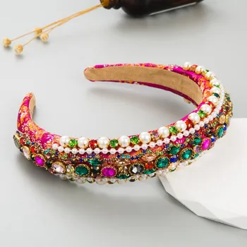 Повязка на голову Heming Retro Pearl Rhinestone High Skull — рождественский аксессуар для волос в европейском и американском стиле розовый/белый