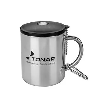 Термокружка 350ML с пластиковой крышкой+карабин (T.TK-038-350) Тонар (+ Антисептик-спрей для рук в подарок!)
