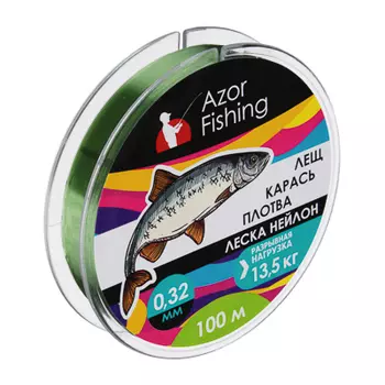 Леска AZOR FISHING "Карась, Плотва" нейлон, 100м, 0,32мм, зеленая, разрывная нагрузка 13,5 кг