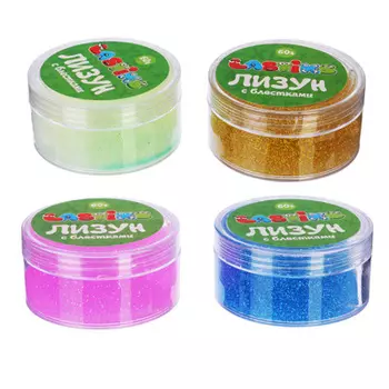 Лизун с блестками, полимер, 100гр, 7х7х3,7см, 3-4 цвета