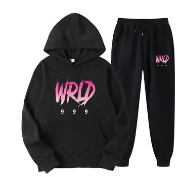 Wrld 999 модная повседневная спортивная одежда из двух частей пуловер с капюшоном толстовка комплект для бега высокое качество S