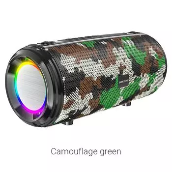 Портативная акустика Borofone BR13 Young, 10 Вт, FM, AUX, USB, microSD, Bluetooth, подсветка, зеленый камуфляж