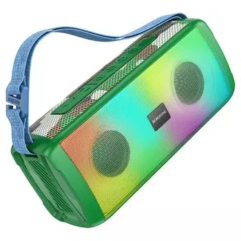 Портативная акустика Borofone BR26 Daring, 10 Вт, FM, AUX, USB, microSD, Bluetooth, подсветка, зеленый/камуфляж (6974443387209)