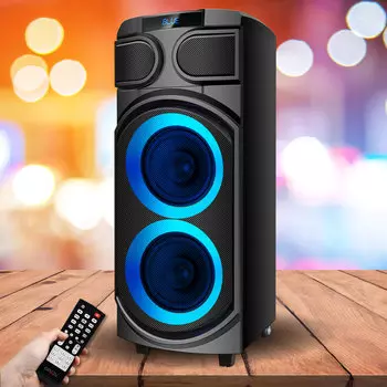 Портативная акустика Ginzzu GM-203, 80 Вт, FM, USB, microSD, Bluetooth, подсветка, черный (4894190306174)