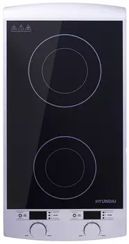 Плита компактная электрическая Hyundai HYC-0103, стеклокерамика, индукционная, 2900Вт, конфорок - 2шт., серебристый/черный (HYC-0103)