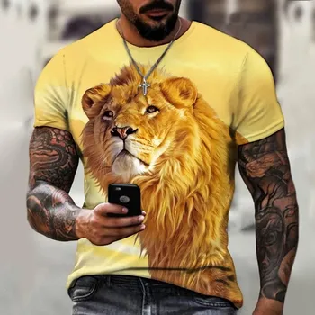 Мужская футболка с круглым вырезом и рисунком животного The King Lion, мягкая, удобная, слегка эластичная, с коротким рукавом, стандартная посадка для пижамы, повседневная одежда S серый