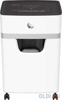 Шредер HP OneShred 10МС белый (секр.P-5) фрагменты 10лист. 20лтр. скрепки скобы пл.карты