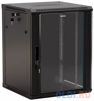 Шкаф настенный Hyperline TWB-0645-GP-RAL9004 19-дюймовый (19"), 6U, 367x600х450мм, стеклянная дверь с перфорацией по бокам, ручка с замком, цвет