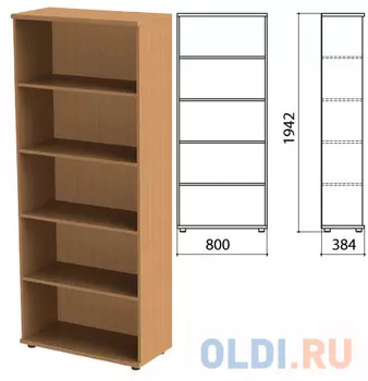 Шкаф (стеллаж) "Этюд", 800х384х1942 мм, 4 полки, бук бавария, 399999-55