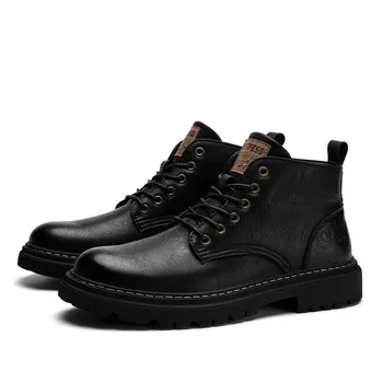2025 New Casual Winter Shoes Non-Slip Outdoor Walking Booties Male Fashion Sneakers Men s Genuine Leather Lace-Up Ankle Boots 38 хаки