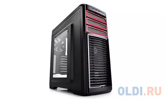 Корпус Deepcool KENDOMEN RD , ATX, без БП, черно-красный, боковое окно, 1x USB 3.0, 2x USB 2.0, 5х 12см вентиляторов, реобас.