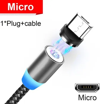 Прочный нейлоновый зарядный кабель Micro USB C с магнитом и светодиодом для iPhone — быстрая зарядка и долговечность 1M Cable+Micro USB Plug чёрный