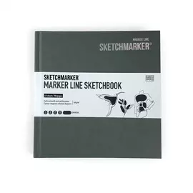 Скетчбук для маркеров Sketchmarker "MARKER LINE" 16,3х16,3 см 48 л 160 г твердая обл, угольный